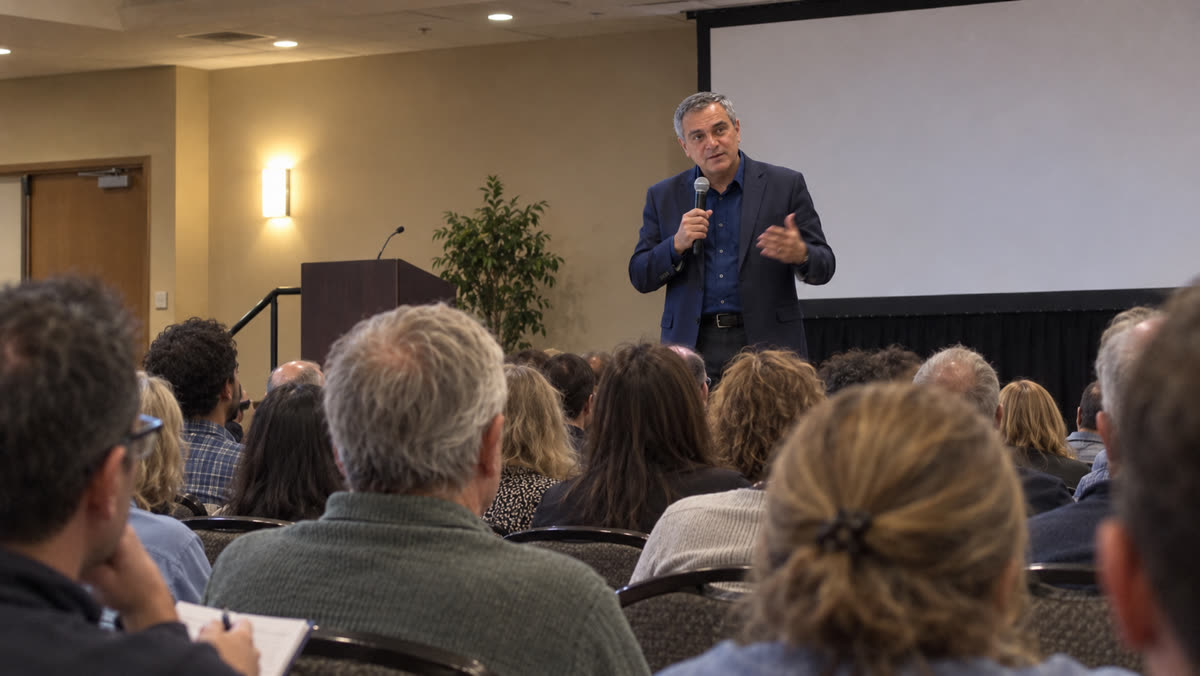 Dr. Weller speaking to a community group